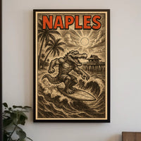 Coastal Surfing Alligator In Naples Poster Wall Art