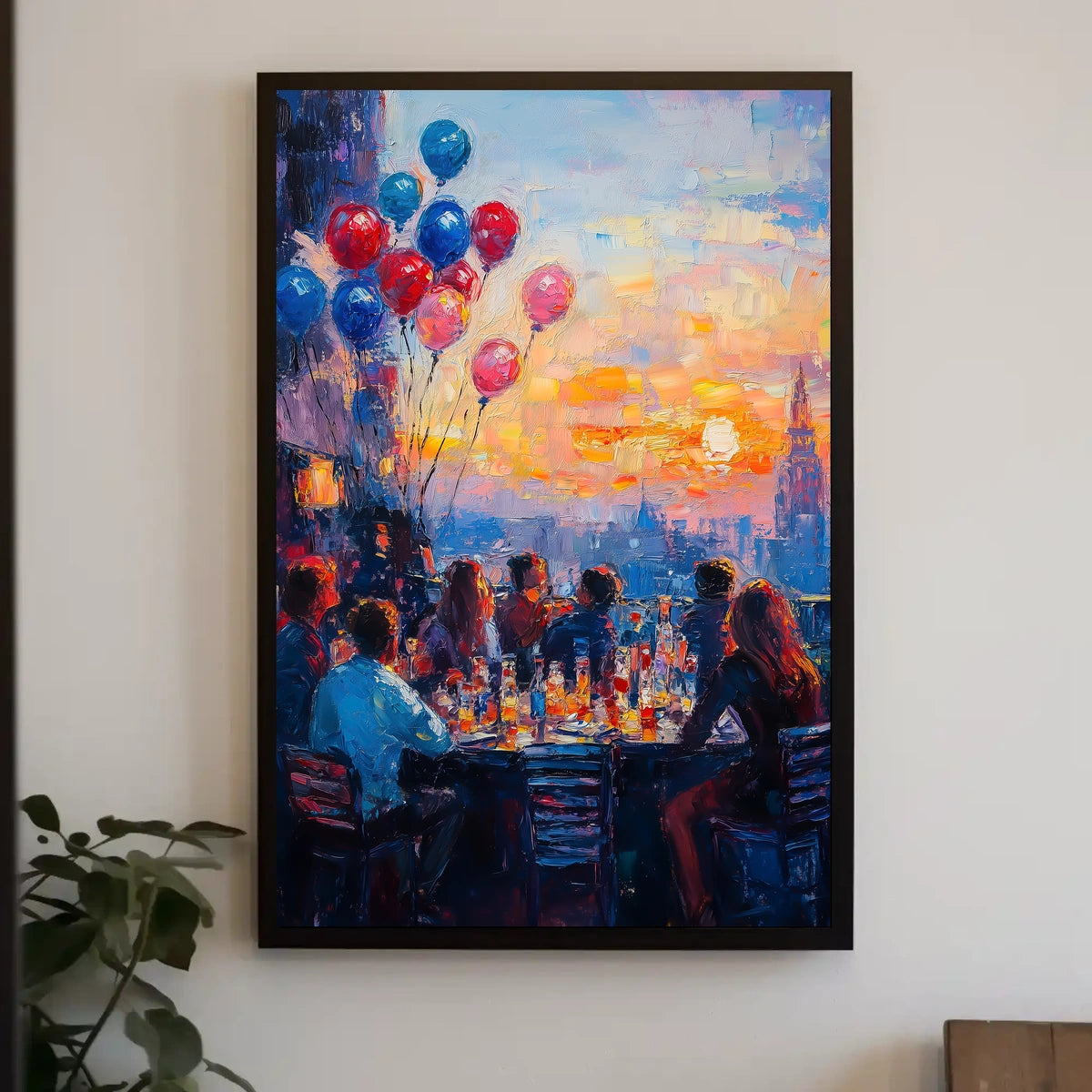 rooftop barbecue at sunset Poster
