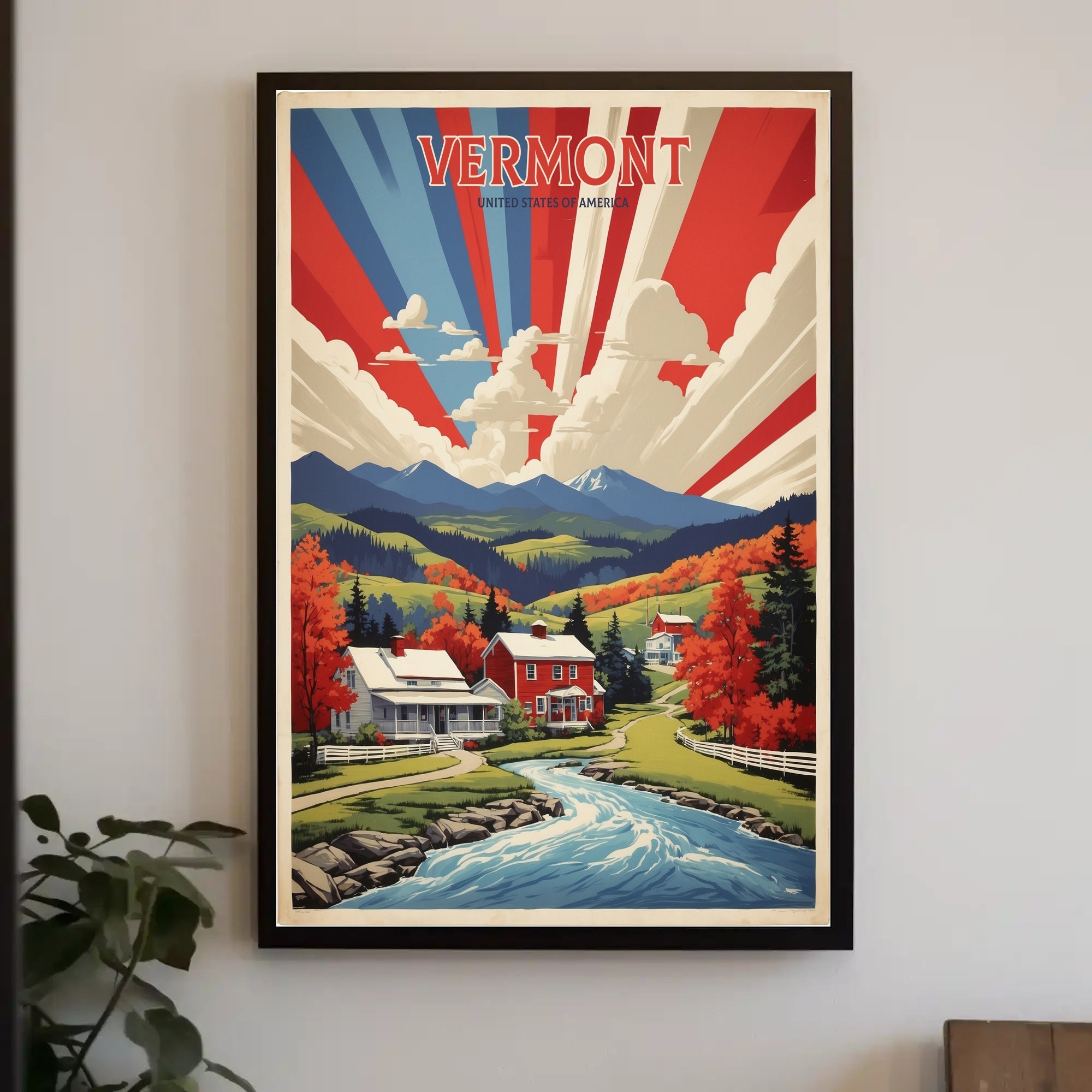 Vibrant Vermont Landscape: Vintage Travel Poster