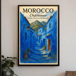 Chefchaouen Blue Pearl Moroccan Street Art Poster
