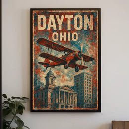 Vintage Biplane Aviation Art Deco Patriotic Poster