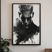 Intense Black and White Brooding Character Poster PosterGoat