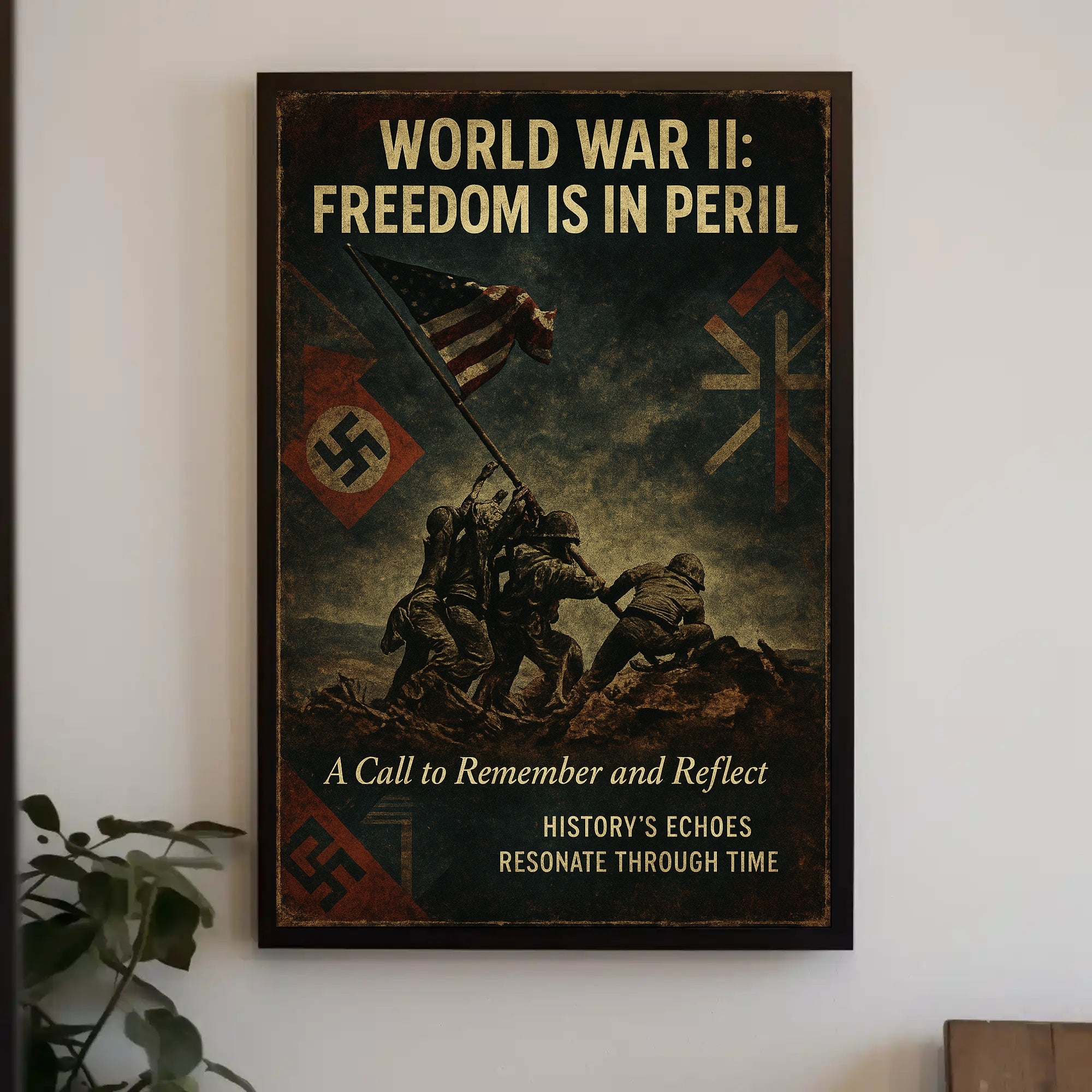 World War II Vintage Propaganda Patriotic Reflection Poster