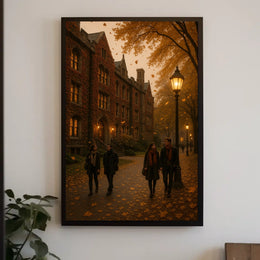 Ivy Covered University Building Autumn Scene Realism Poster