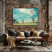 Serene Summer Day Children Kite Flying Poster