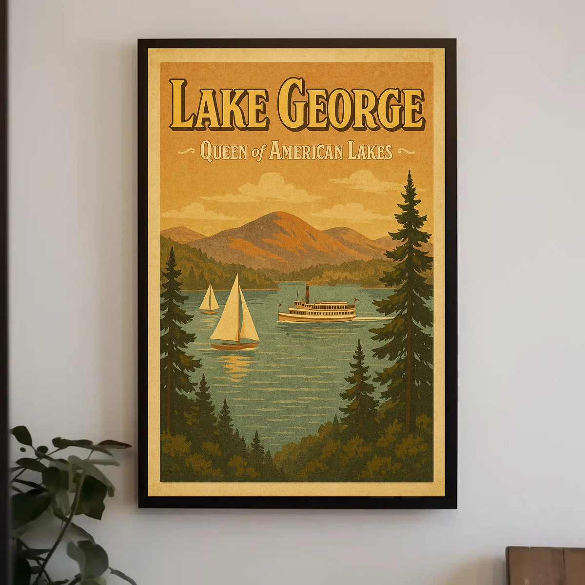 Lake George Nostalgic Scenic Poster Vintage Wall Art