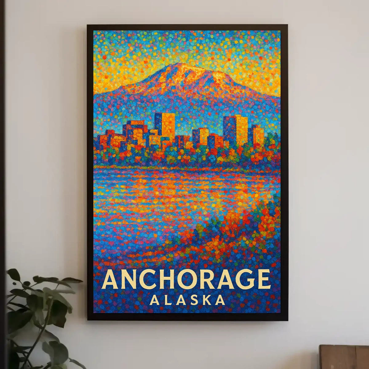 Anchorage Abstract Cityscape Poster: Vibrant Pointillist Art