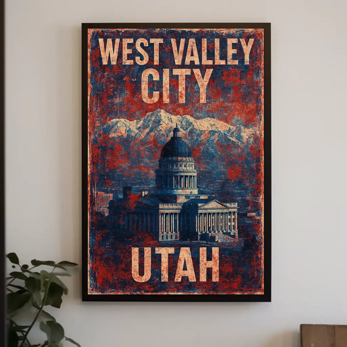 Vintage Capitol Architecture Majestic Mountain Backdrop Art Deco Patriotism Poster