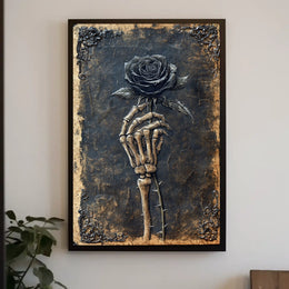 Skeletal Hand with Rose: Abstract, Artistic, or Pop Culture Poster