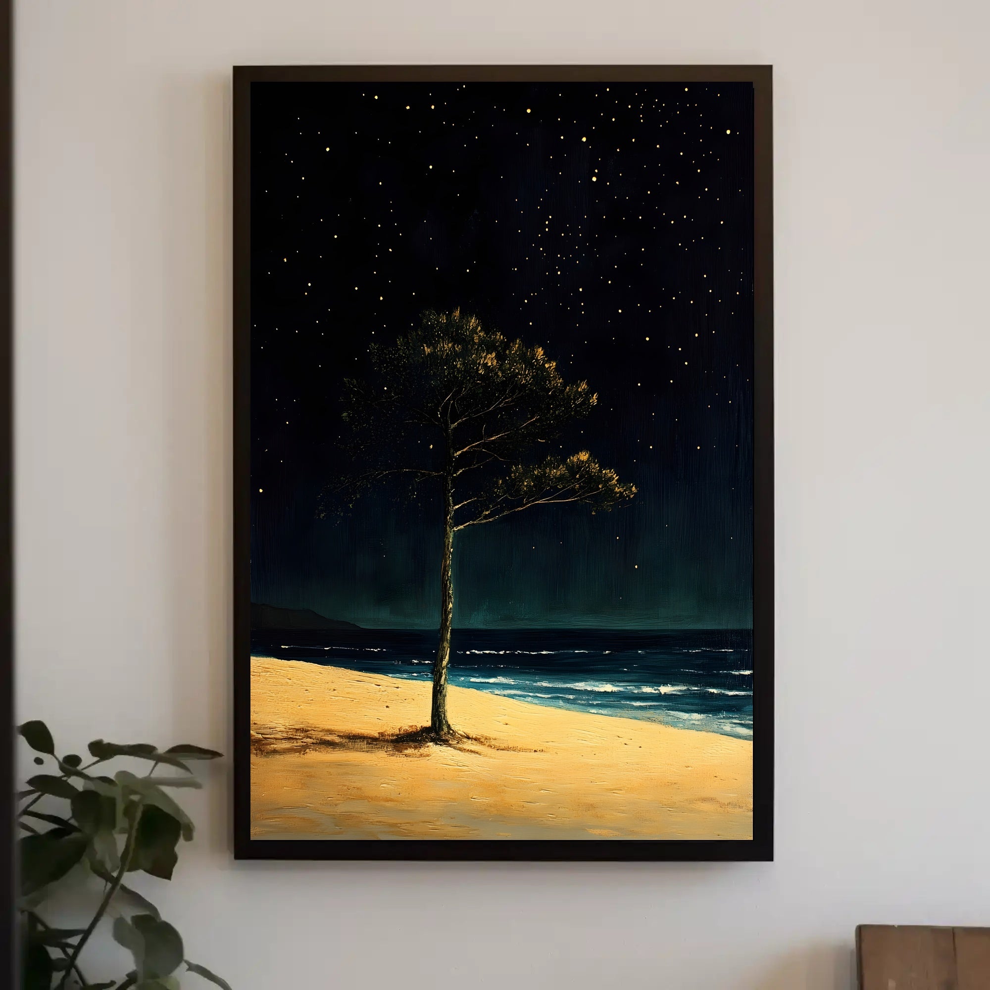 Solitary Tree Poster Starry Night Minimalist Beach