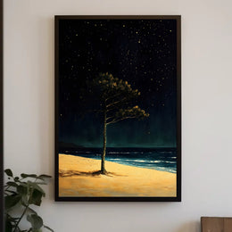 Solitary Tree Poster Starry Night Minimalist Beach