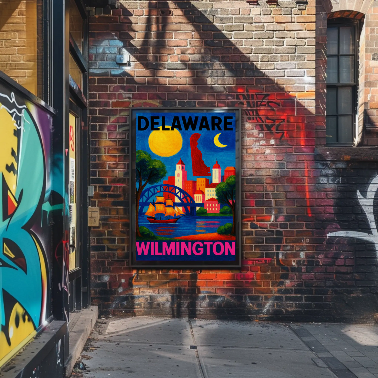 Wilmington Delaware Sailboat Bridge Skyline Travel Poster