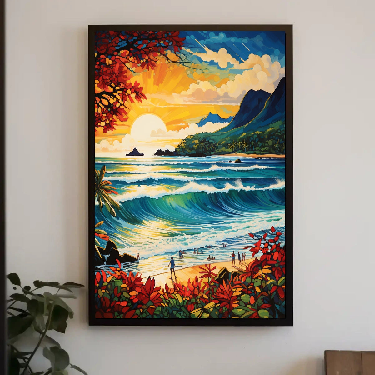 Tropical Paradise Beach Scene at Sunrise-Sunset Travel Poster