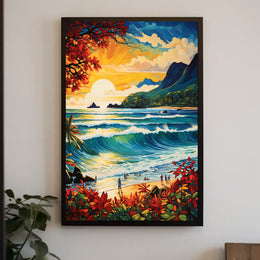Tropical Paradise Beach Scene at Sunrise-Sunset Travel Poster