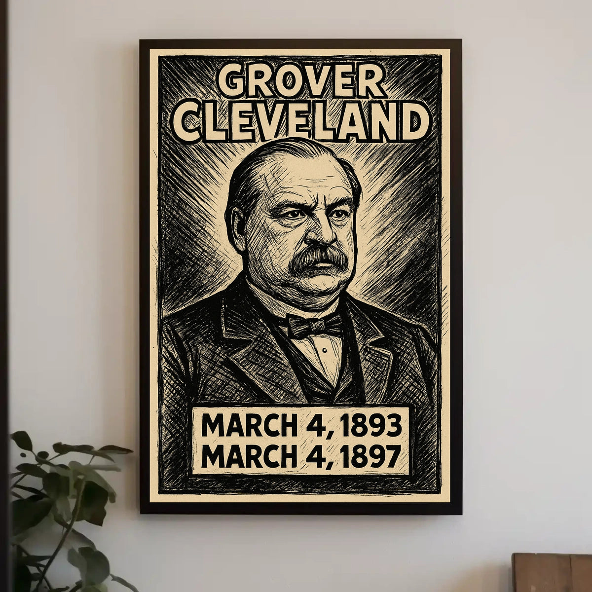 Grover Cleveland 24th President of the United States B & W Comic Sketch Poster