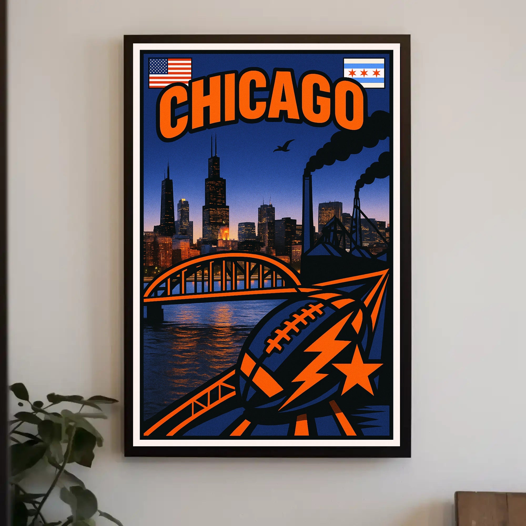 Chicago Skyline and Symbols Poster PosterGoat