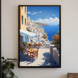 Santorini Coastal Paradise Scene: Travel Poster