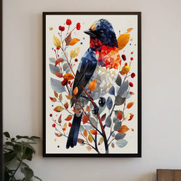 Geometric Bird In Autumn Foliage Poster