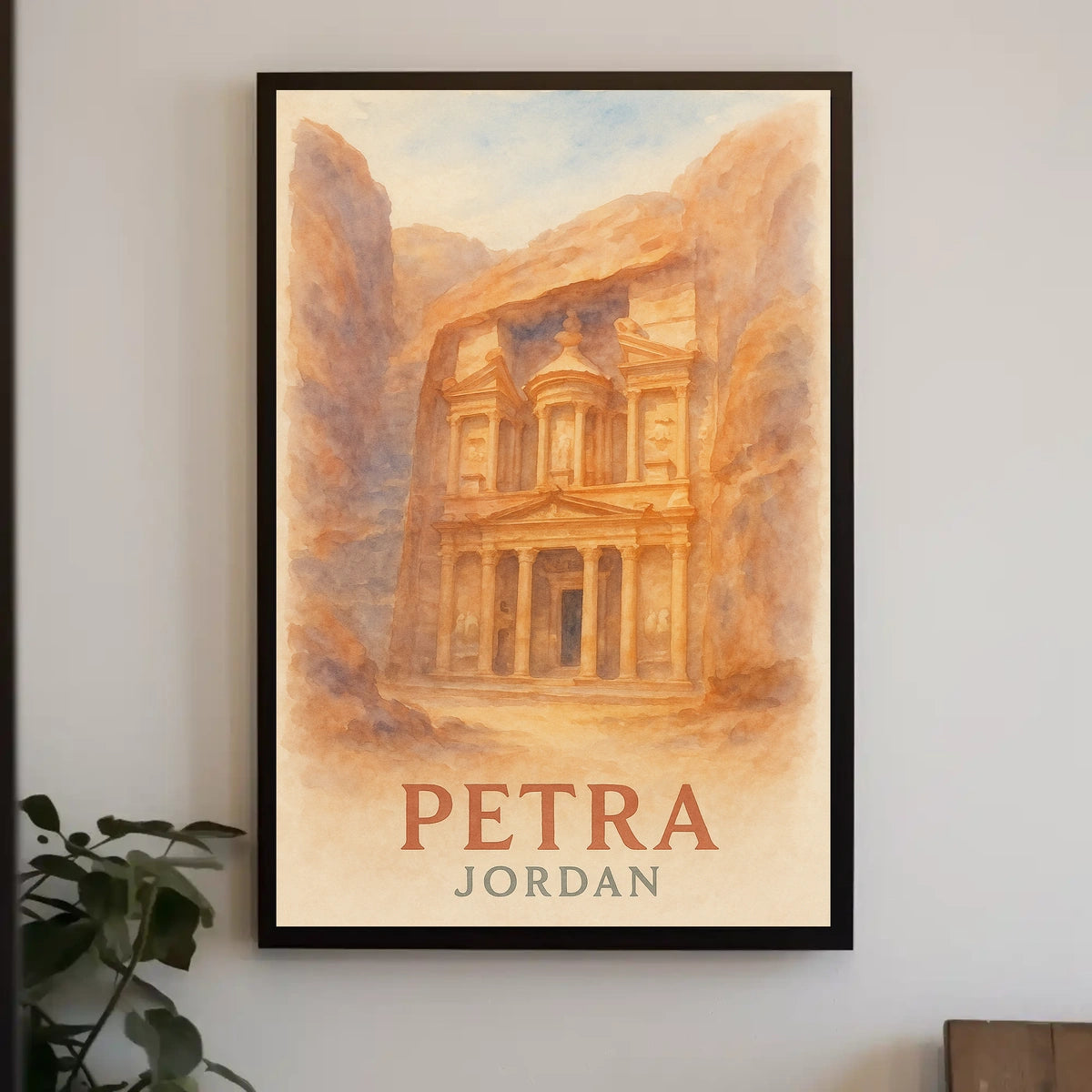 Petra Watercolor Travel Vintage Al Khazneh Treasury Vistas Wanderlust Decor Poster