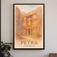 Petra Watercolor Travel Vintage Al Khazneh Treasury Vistas Wanderlust Decor Poster