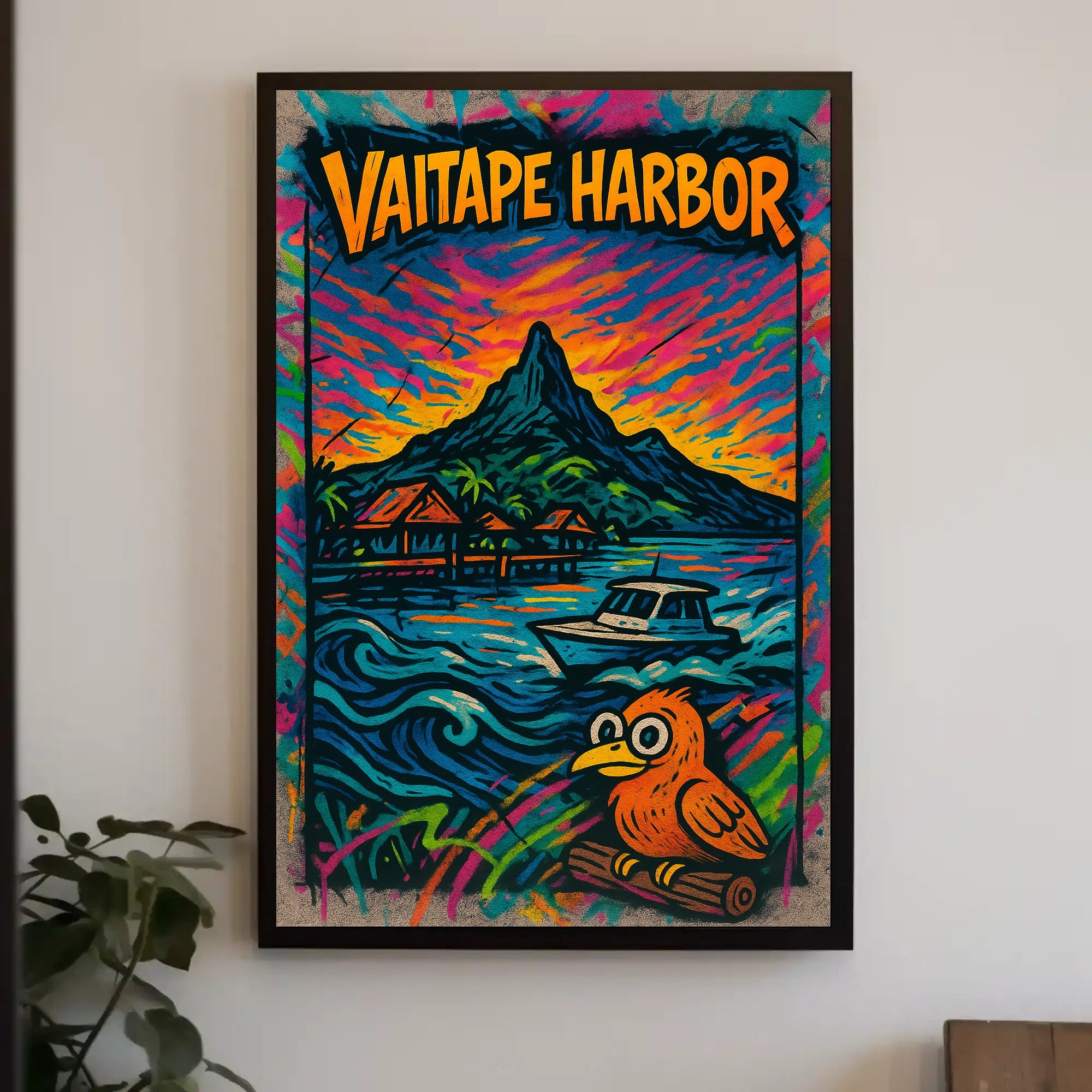 Vibrant Vaitape Harbor Travel Poster PosterGoat
