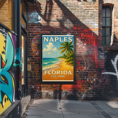 Naples Florida Beach Palms Surf Coastline Travel Poster