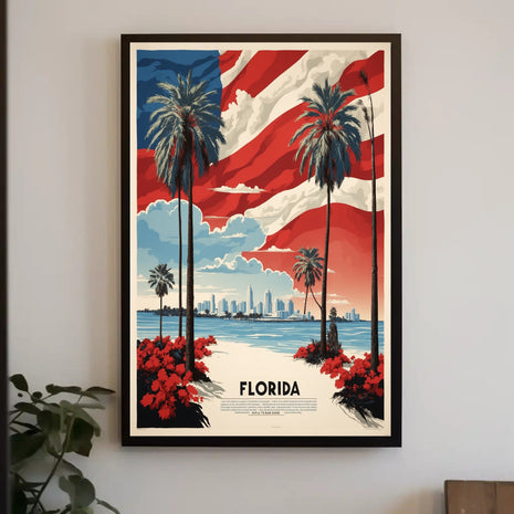 Florida Beach Skyline Vintage Travel Poster