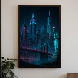 Futuristic New York Cityscape Poster Modern Wall Art