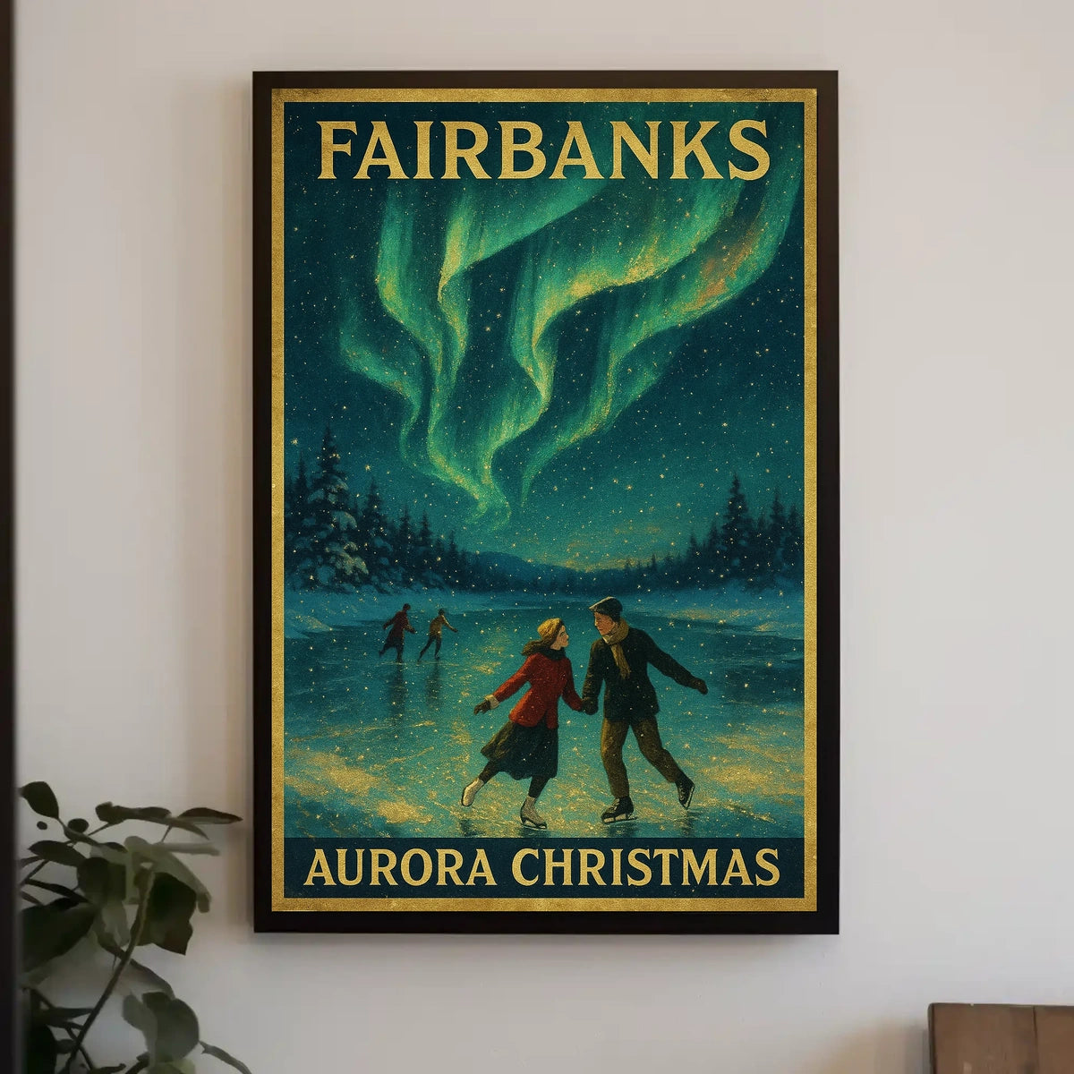 Fairbanks Aurora Christmas Landscape Art Print Poster