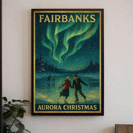 Fairbanks Aurora Christmas Landscape Art Print Poster