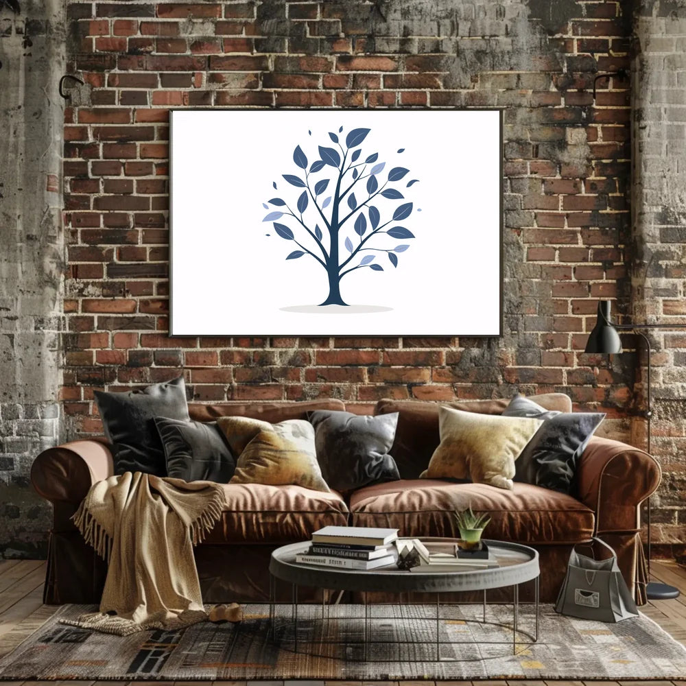 Minimalist Blue Tree Modern Art Poster