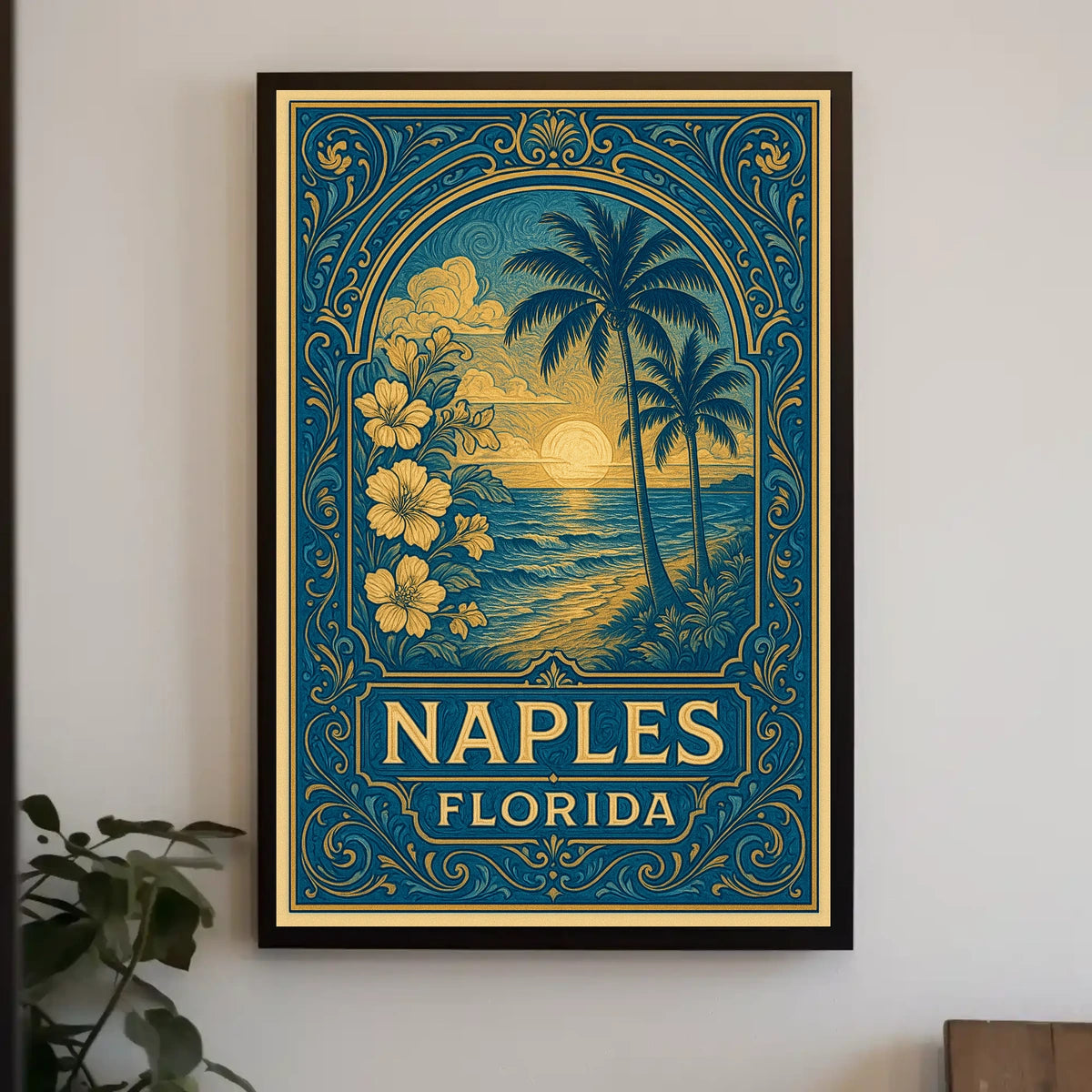 Naples Florida Vintage Travel Poster Coastal Charm Decor