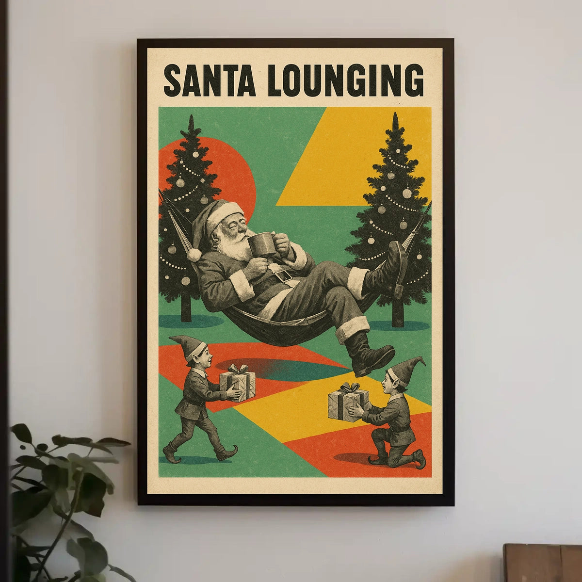 Santa Lounging: Vintage Christmas Poster Art