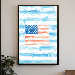Watercolor American Flag Home Decor Wall Art 18x24 Poster