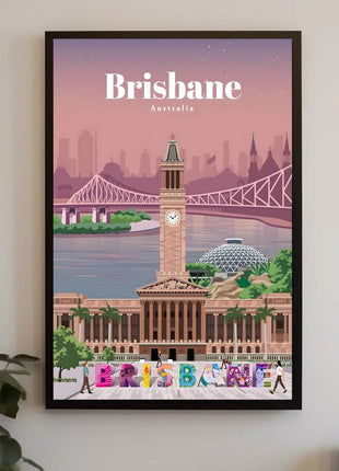 Brisbane Landmarks Illustration Travel Poster