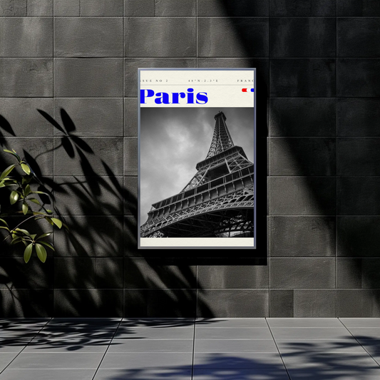 Eiffel Tower Closeup Monochrome Vintage Travel Poster
