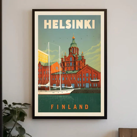Helsinki Finland Retro Maritime Landmark Travel Poster