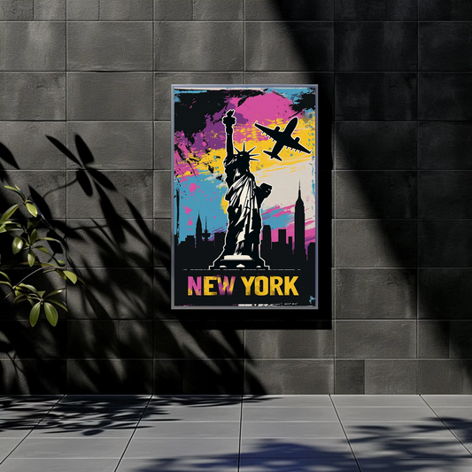 New York Skyline and Statue of Liberty Vintage Style Poster