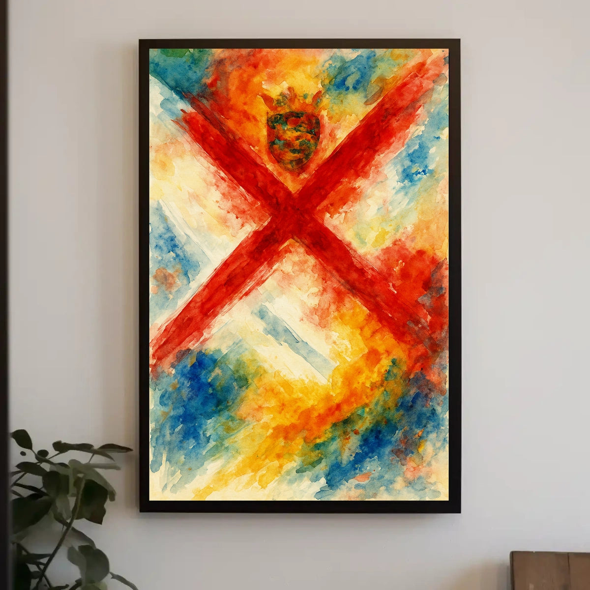 Abstract Watercolor With Crown And Cross Poster