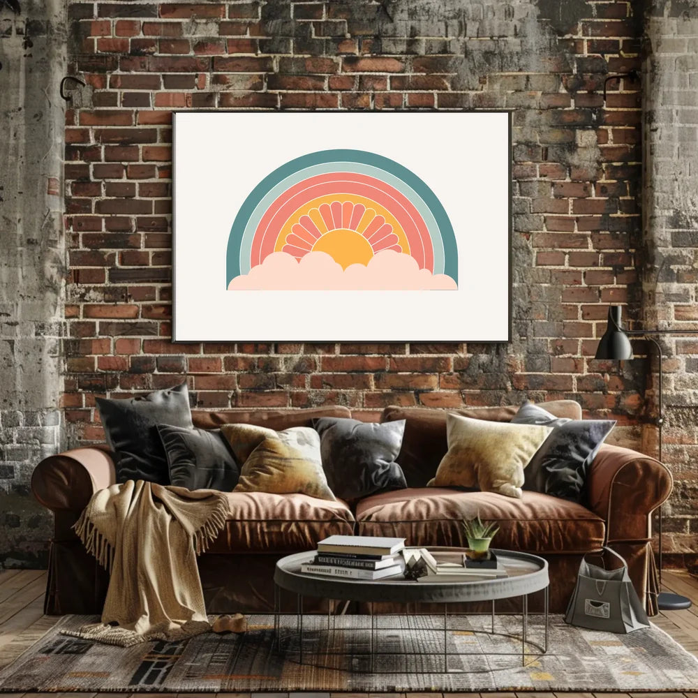 Retro Sunrise Poster: Vintage 70s Geometric Art