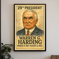 Warren G. Harding 29th President of the United States Exaggerated Cartoon Sketch Poster