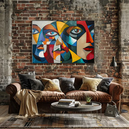Cubist Faces Abstract Art Poster for Modern Interiors
