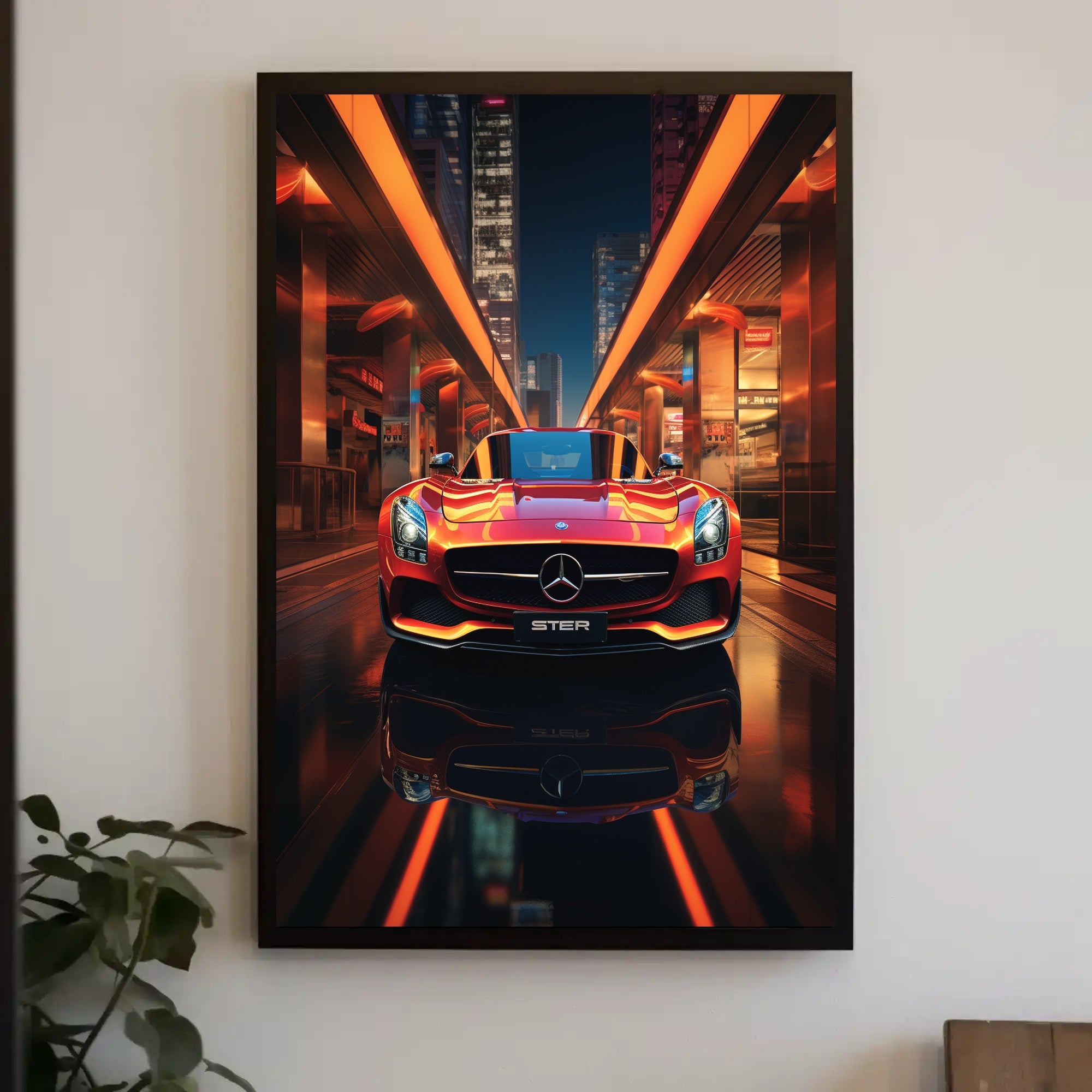 Luxury Sports Car in Vibrant Urban Night Futuristic Sci-Fi Poster