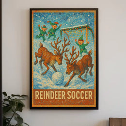 Whimsical Reindeer Soccer Festive Holiday Poster