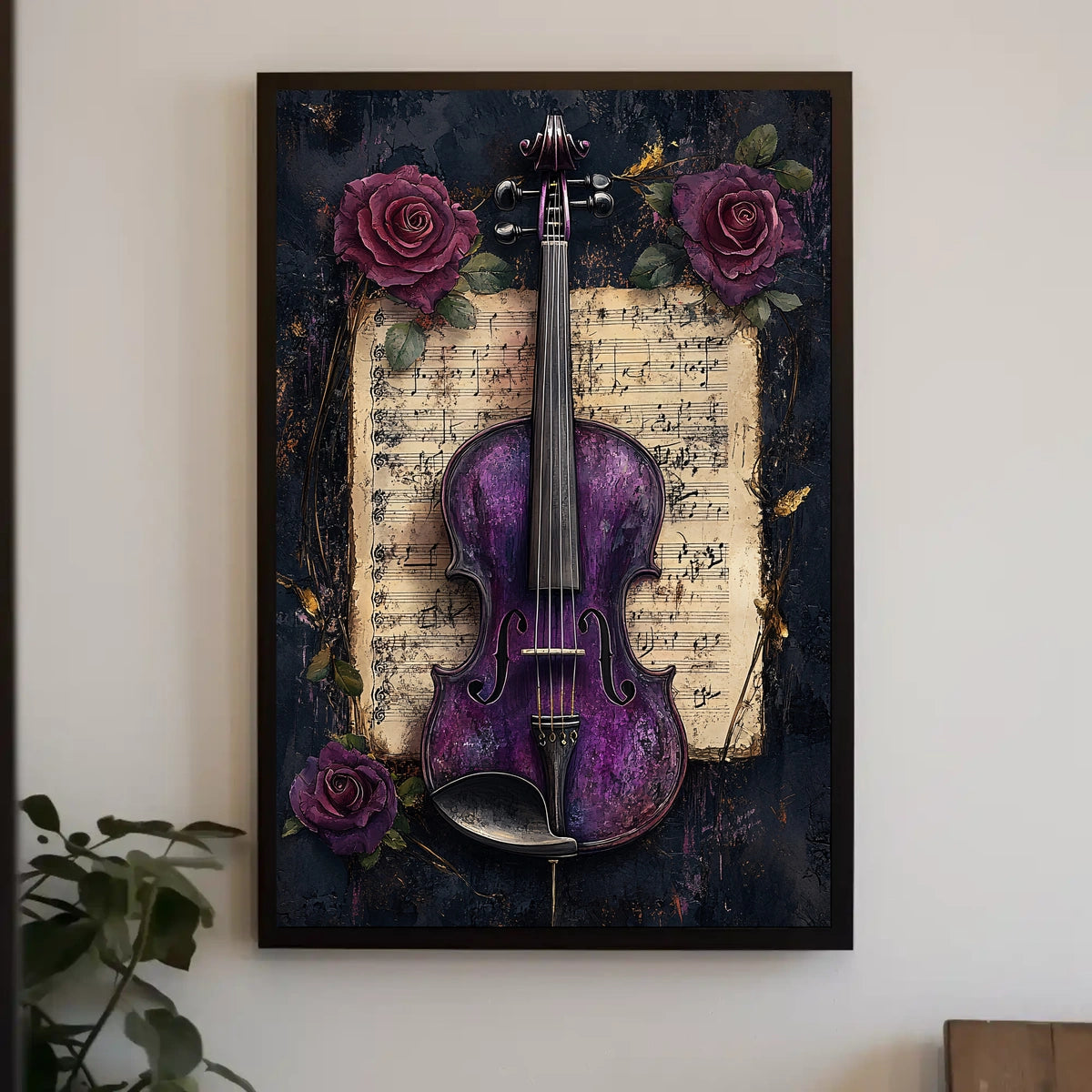 Artistic Purple Violin and Flowers Abstract Poster