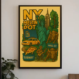 New York City Highlights Travel Poster Vintage Wall Art