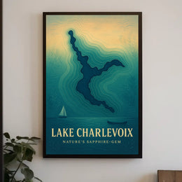 Lake Charlevoix Topographic Travel Poster