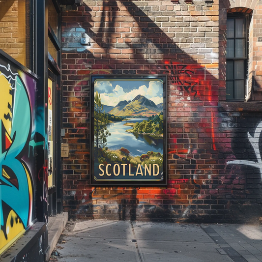 Scotland Highland Lake and Mountain Travel Poster