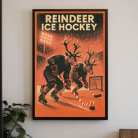 Reindeer Ice Hockey Vintage Sports Poster