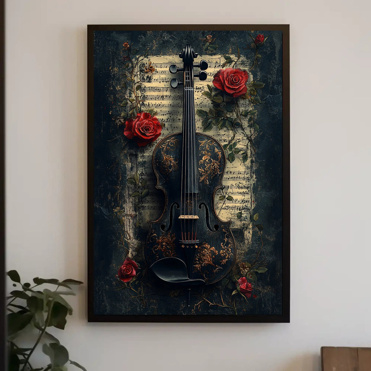 Vintage Violin and Floral Elements Artistic Poster